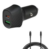 מטען לרכב 38W כולל 2 יציאות USB-A+USB-C וכבל MOWER LIGHTNING מאוור דגם 573330